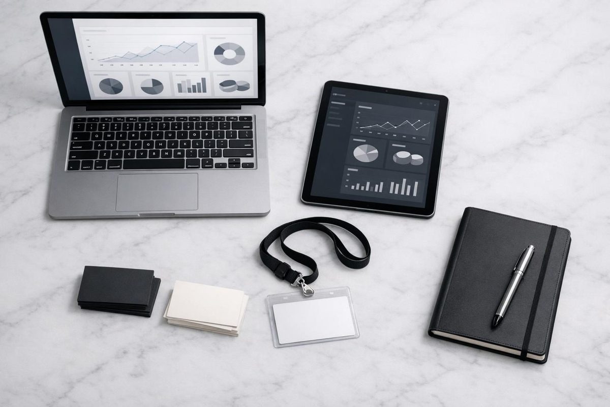 Professional media kit materials arranged on a desk for press and brand resources